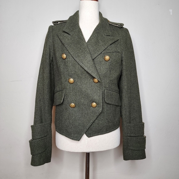 SMYTHE Military Style Wool Peacoat Dark Green Size 8 - Picture 1 of 14